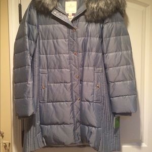 Kate Spade NWT ice blue puffer coat faux fur M